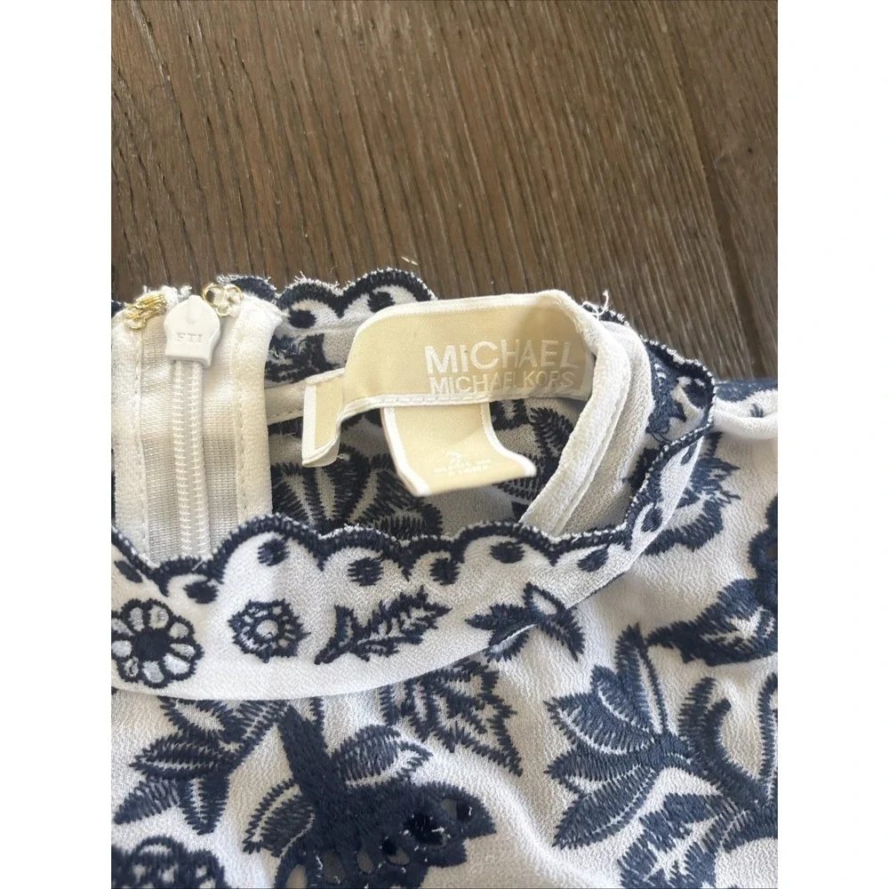 Michael Kors Dress Womens 2 Blue White Lace Crochet Embroidered Flared Sleeves